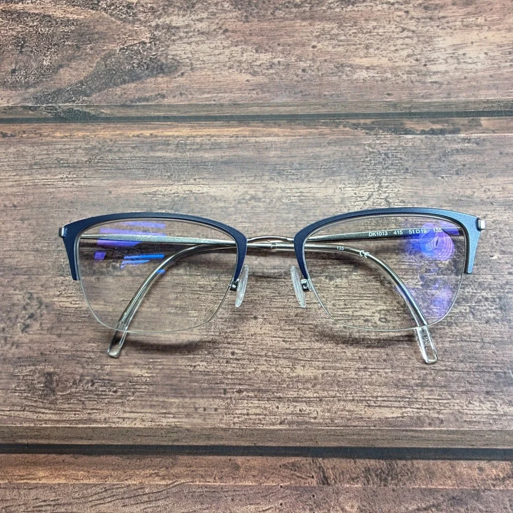 DKNY DK1013 415 Navy Silver Semi Rimless Cat Eye Eyeglass 51 19 135 FRAMES ONLY